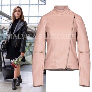 STELLA MCCARTNEY BIKER JACKET PINK FAUX LEATHER VICTOIRE ZIP DETAIL
